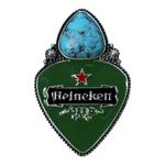 Heineken Turquoise Ring Statement‎ Jewelry Silver Tone Band Stretch Adjustable Green Photo 2