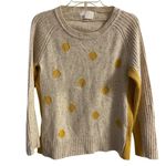 Yoon Anthropologie crewneck sweater lambs wool polka dotted cream Large Yellow Photo 2