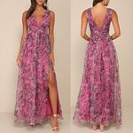 Lulus NWT Glam Party Garden Romance Magenta Floral Print Organza Maxi Dress XL Photo 1