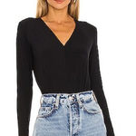 Commando  Black Long Sleeve Wrap Bodysuit – V-Neck Stretchy Minimal Chic Photo 0