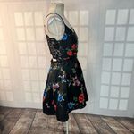 B. Smart Black Floral V-Neck Inverted Pleat Party Skater Mini Dress Size 9 Photo 4