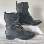 Rebecca Minkoff  Black Leather MOTO Boots Sz 7 Buckles Full Zipper Heel Great Con Photo 1