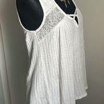 Lucky Brand  Women’s Boho Lace Inset Cut Out Criss-Cross Neckline Tank Top Photo 2