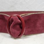 VTG Yves Saint Laurent Suede Belt 75/30 Burgundy Red Bakelite Buckle Gold Trim Photo 3