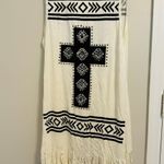 Vocal Cross Rhinestone Fringe Open Front Long Vest White M Photo 7