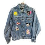 Warner Bros. looney Tunes Denim Trucker Jacket Sz XS Oversized Blue Photo 0