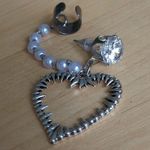 Brand new mono ear cuff earrings silver heart with pearls For both ears Photo 8