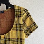 90s Grunge Plaid Crop Top Yellow Black Clueless Stretch Y2K Retro Preppy Size M Photo 2