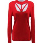 Venus  Cherry Red Eyelet Detail Ribbed Long Sleeve Holiday Party Sexy Going Out M Photo 0