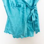 Bisou Bisou Y2K Womens Babydoll Top Size 10 Blue Satin Wrap Tank Party 2000s Photo 3
