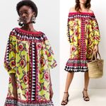 La DoubleJ Paloma short cotton trapeze dress in Cartwheel Giallo geometric print Yellow Size XL Photo 3