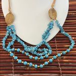 Turquoise Layered Necklace with Gold Medallion Accents Daniele Dessen Blue Photo 1
