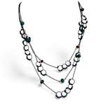 Black Metal Teal Bead Tiered Long Necklace Boho Festival Photo 0