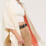 Urban Outfitters  Nubby Ruana Shawl Pancho Wearable Scarf ivory Orange Tassels Photo 0