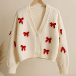 Luna Ivy women’s Bow Cardigan size medium Red Photo 0