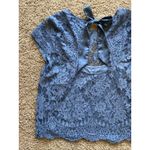 Abercrombie & Fitch  Gray Blue Lace Sheer Cutout Bow Back Blouse Shirt Medium NEW Photo 5