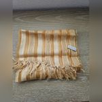 Jones New York Gold Striped Sheer Fringe Large Silk Blend Scarf Wrap Photo 3