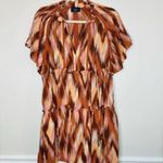 VICI  Mini Dress Boho Burnt Orange Ikat Design Flowy Short Sleeve Photo 0