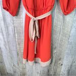 Sweet Storm  Small Orange & Tan Chiffon Lined Dress Stretch Waist 3/4 Sleeves Photo 4