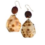 Vtg Shell Flower Pendant Wood Bead Necklace Earrings Set Vacation Beach Estate Brown Photo 6