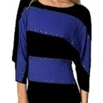 Vanilla Bay  Black & Blue Striped Drape Sleeve Long Tunic Blouse with Studs Small Photo 0
