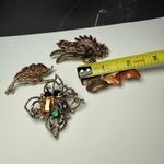 Autumn Leaves Fall Brooch Pins Lot Of 4 Gold Tone Some Enamel Some Rhinestone Photo 2