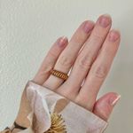 Carved Wood Gold Band Ring “Blathnaid” Bohemian Rustic Minimist Neutral Jewelry Brown Photo 1