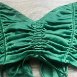 Urban Outfitters  Green Satin Feel Long Puff Sleeve Tie Back Crop Top Size M Photo 2