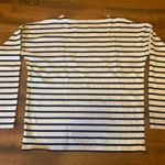 J.Crew top women’s large navy white stripes w/ red embroidered lips crewneck Photo 3