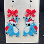 Stitch Christmas Earrings with Red Bow & Silver Accents Blue Photo 2