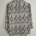 HD in Paris Anthropologie  Career Blouse V Neck Tie Silky School Geo Office Photo 5