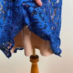 Adrianna Papell Dress 14 Blue Lace A-Line Lined Scalloped Hem Zip Knee Length Photo 4