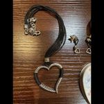 Brighton  Black Cord Strand‎ Silver Heritage Heart Necklace Bracelet Earrings Set Photo 4