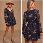 Lulus ✨ Always Yours Navy Blue Floral Print Long Sleeve Skater Sz Medium Dress✨ Photo 4