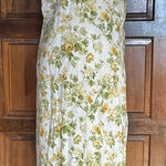 Laura Ashley  Linen Floral Yellow Roses Midi Dress Cottage Garden Lace Trim 14 Photo 0
