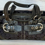 Coach Women's Black Signature Shoulder Bag One Size with White Stitching Photo 0