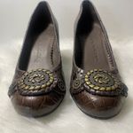 Jack Rogers Marlo Brown Leather Gold Hardware Heel Size 7 1/2M Photo 2