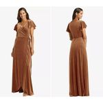 After Six FLUTTER SLEEVE VELVET WRAP MAXI DRESS WITH POCKETS Brown Size XS Photo 1