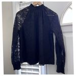 Ultra Pink  Black Lace Overlay Mock Neck Long Sleeve Blouse Size Large Whimsigoth Photo 5