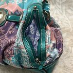 Kathy Van Zeeland  Turquoise‎ Patent Leather Multicolor Satin Fabric Shoulder Bag Photo 10