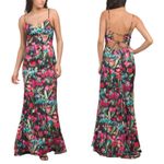 Liv Foster Dress Floral Printed Satin Long Maxi Open Lace Up Back Mermaid NEW Black Size 2 Photo 1