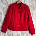 Spense Blazer Suit Coat Pleated RUFFLE Floral ROSETTE RED Felt Jacket Size L Size L Photo 0