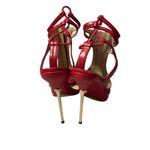 Brian Atwood Red Leather Zip Laceup Sandals Heels Size 7 Photo 4