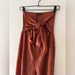 Pretty Little Thing NWOT Ruse Brown Bow Tie Front Wide Leg Jumpsuit Strapless Photo 1