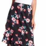 Bobeau  Black Floral‎ Polka Dot Ruffle Hem Midi Skirt Small Photo 0