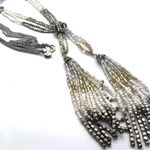 Loft Beaded Fringe Long Layered Twisted Stunning Necklace Silver Photo 6