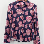 Lilly Pulitzer Elsa Stretch Knit Great Escape Seashell Print Button Up Shirt XL Photo 0