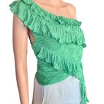 ZARA NWT Size L Green Ruffled Asymmetrical One-Shoulder Crop Top Vacation Photo 2