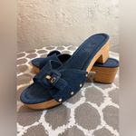 Impo  Denim Blue Buckle Sandals memory foam wooden platform Y2K denim gold buckle Photo 7