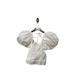 frame denim Frame Ruched Crop Puff Sleeve Blouse in Blanc Size Medium NWOT Photo 5